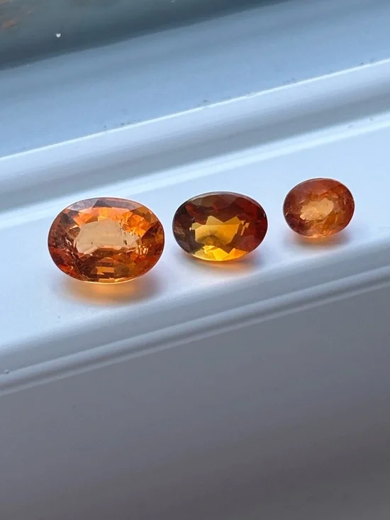 Set of 3 Orange Garnet Gemstones – Oval Faceted Hessonite Garnet Lot Warm Tones - Picture 1 of 15